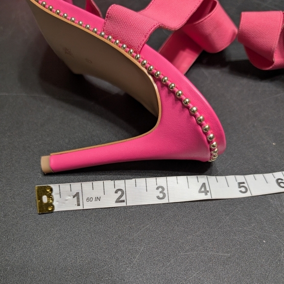BCBGeneration Elegant Pink Twist Strap Ankle Open Toe Studded Heels Size 8 - Picture 8 of 9